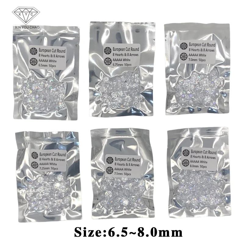 Wholesale 6.5~8.0mm 50pcs/bag 5A Grade White Zircon Stone   Brilliant Round Cut Cubic Zirconia Stones For Jewelry   Making DIY