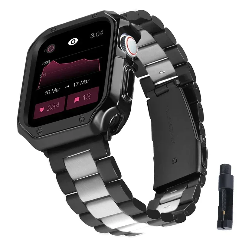 Sleek Stainless Steel Apple Watch Band with TPU Protective Case