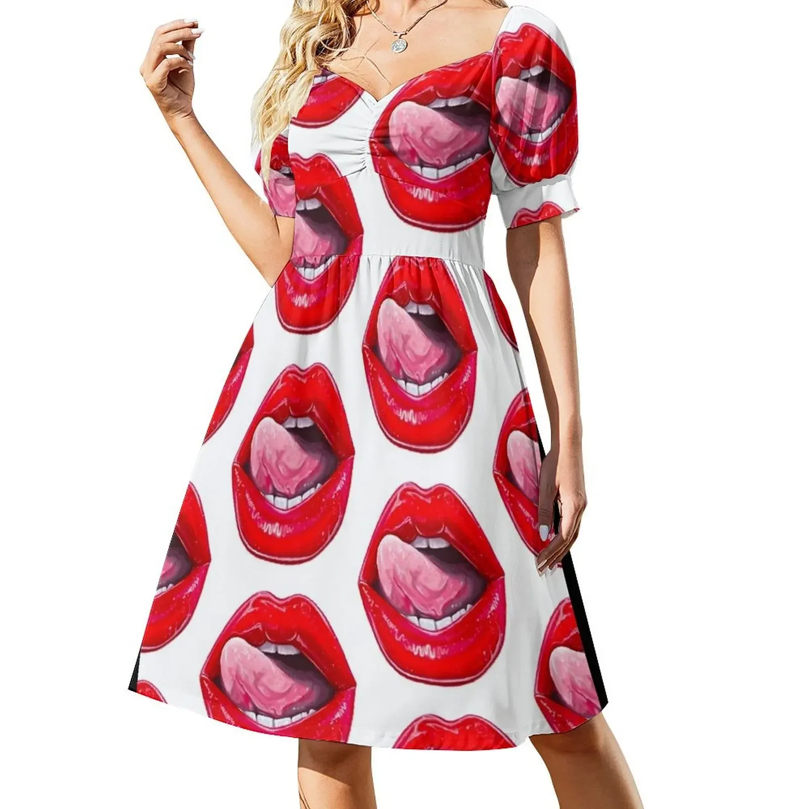 Vestido sin mangas de labios rojos Cóctel de vestidos Vestido de invitada de boda Vestidos elegantes Tallas grandes Vestido