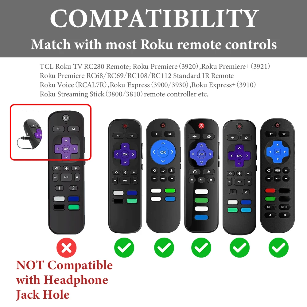 Battery Cover Roku Remote With Headphone Jack For Tcl Tv 3Pack