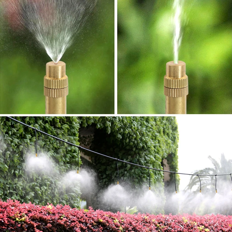 10-30M Outdoor Misting Cooling System 4/7PVC Garden Irrigation Watering Adjustable 1/4'' Brass Atomizer Nozzles Micro Sprinklers 3