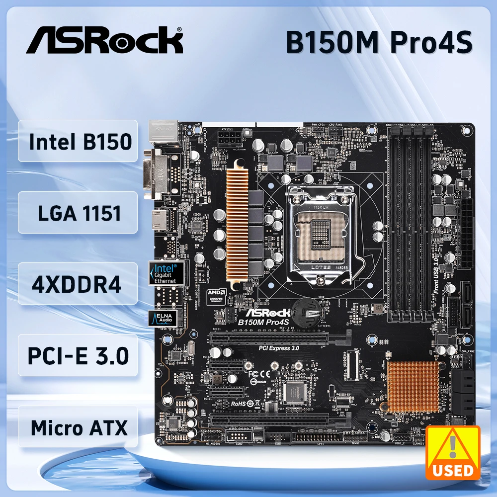 

ASRock B150M Pro4S Motherboard LGA 1151 DDR4 64GB Supports 6th/7th Gen i5-7400 i5-6400 cpu PCI-E 3.0 USB3.0 Micro ATX
