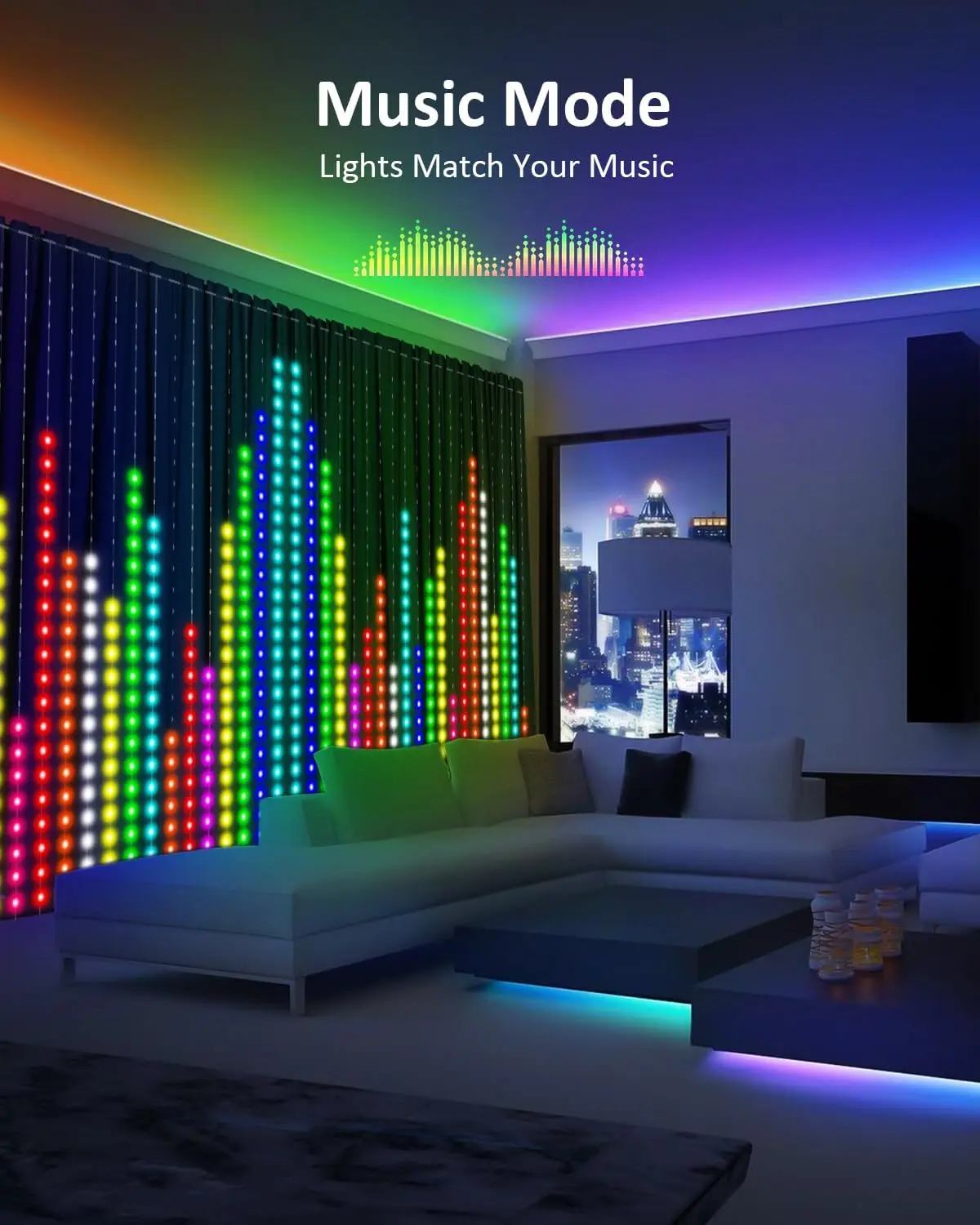 Description Picture 5 of itemRGB Smart Curtain Lights Bedroom Window Decor LED String Lights Festival Christmas Halloween Decoration Outdoor Ambient Lighting
