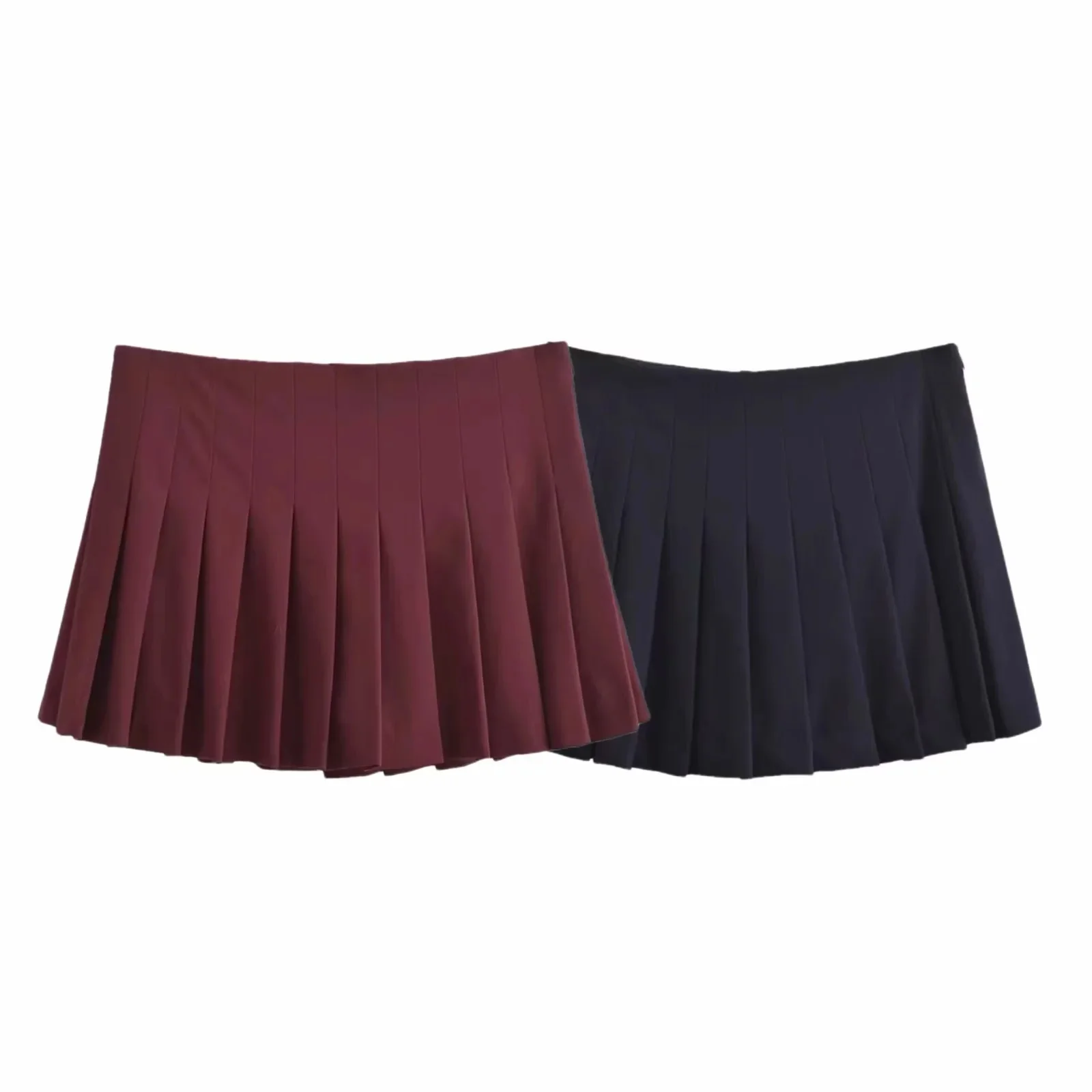KONDALA Vintage Casual Chic Burgund Frauen Rock Solide Reißverschlüsse Kurzen Falten Rock Mode 2025, Herbst Y2K Mädchen Mini Rock – Detail 2