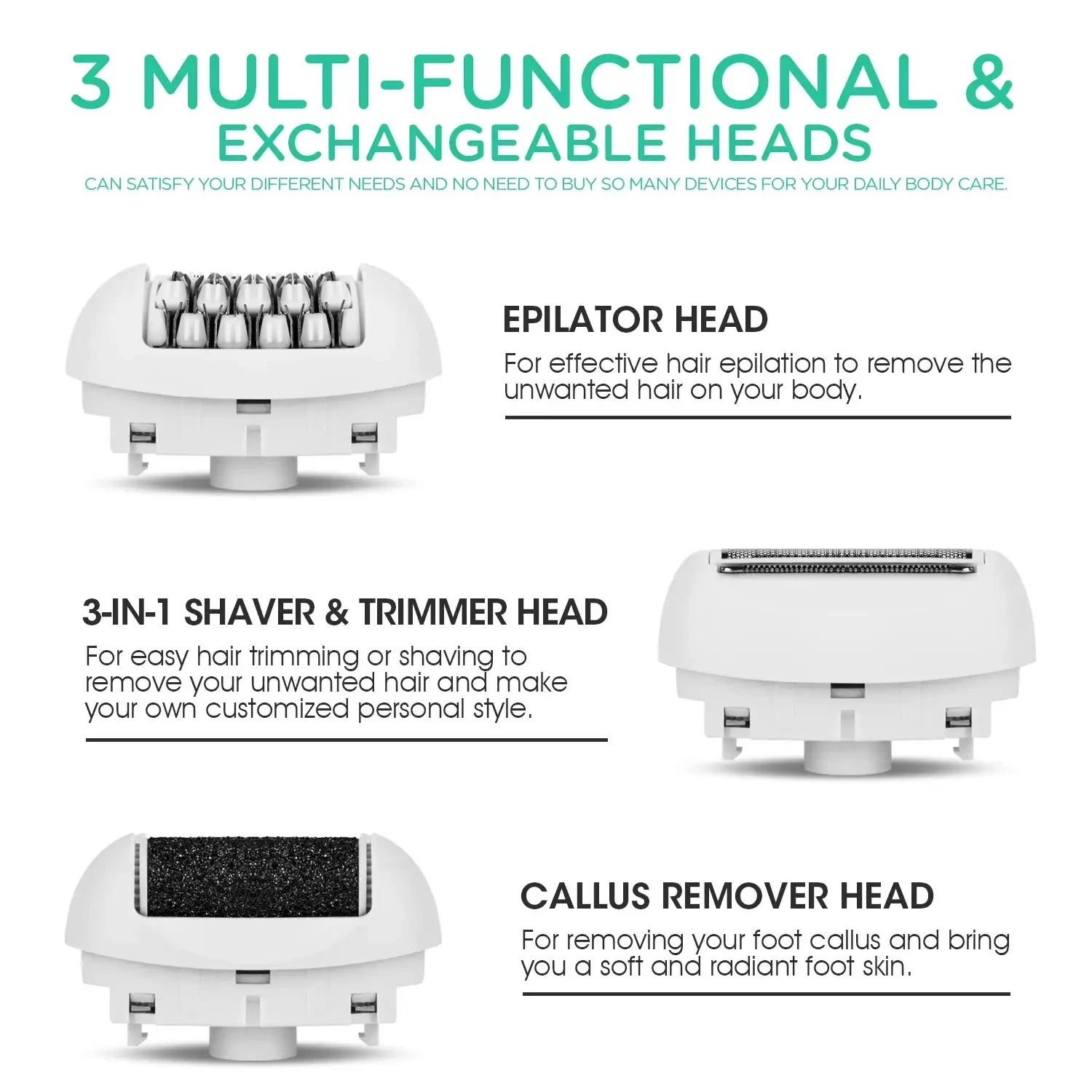 Kemei Epilator Rechargeable 3 In 1 Lady Hair Remover Shaver Electric Callus Remover Depilador Removal for Women Foot Care Tools 2