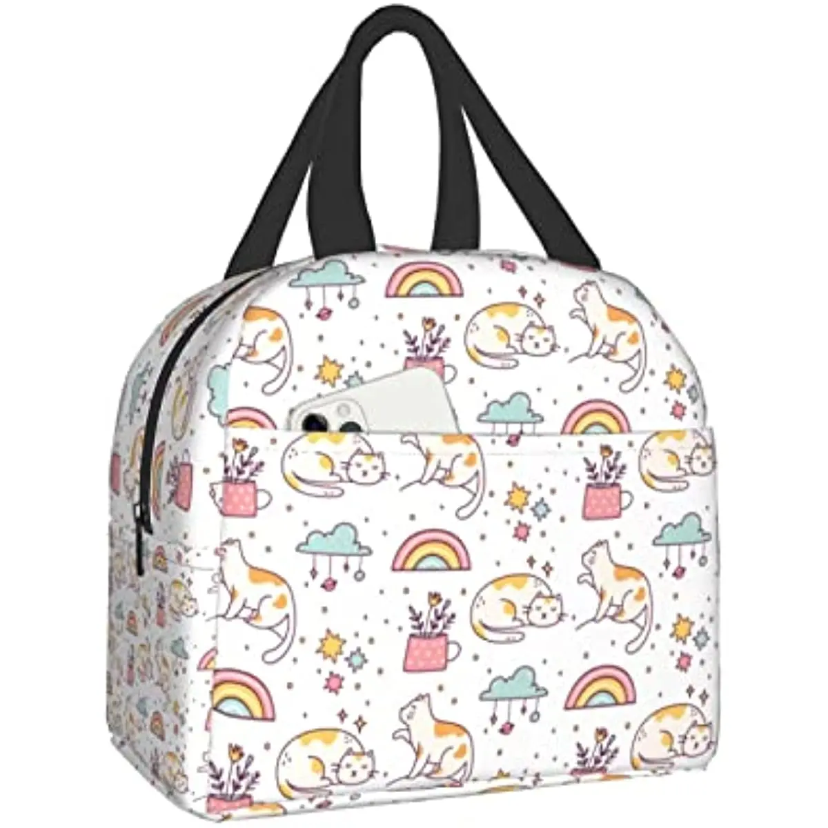 

Cute Cat Lunch Box , Bento Box Insulated Lunch Boxes Reusable Waterproof Lunch Bag with Front Pocket for Picnic Hiking Beach
