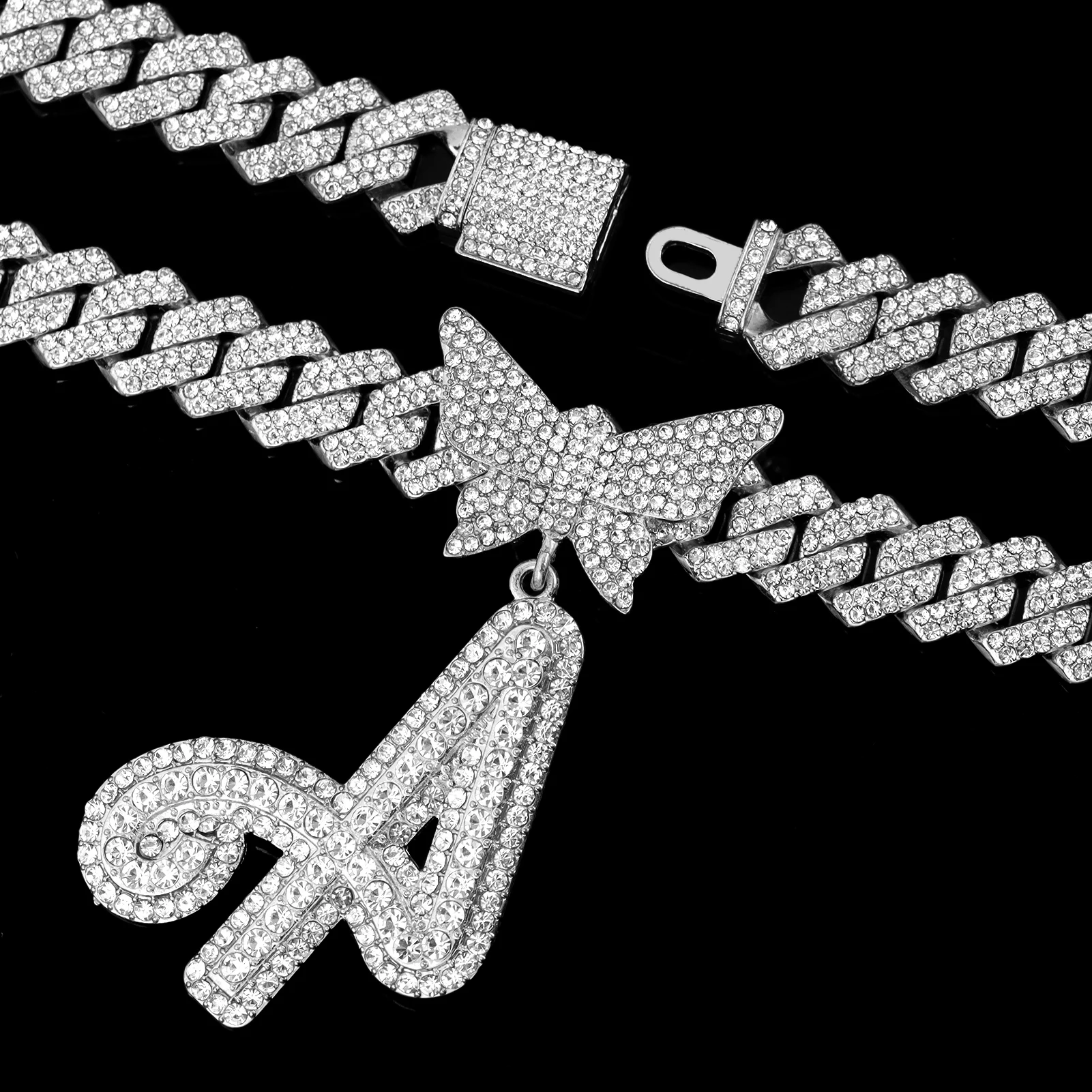 Hip Hop Initial Name Necklace Silver 6 | Hip Hop Initial Name Necklace Silver 4