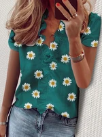 Casual Short Sleeve V Neck Ruffles Blouses Elegant Office Lady Shirts Summer Vintage Harajuku Loose Tops Female Boho Tunic - Image 2