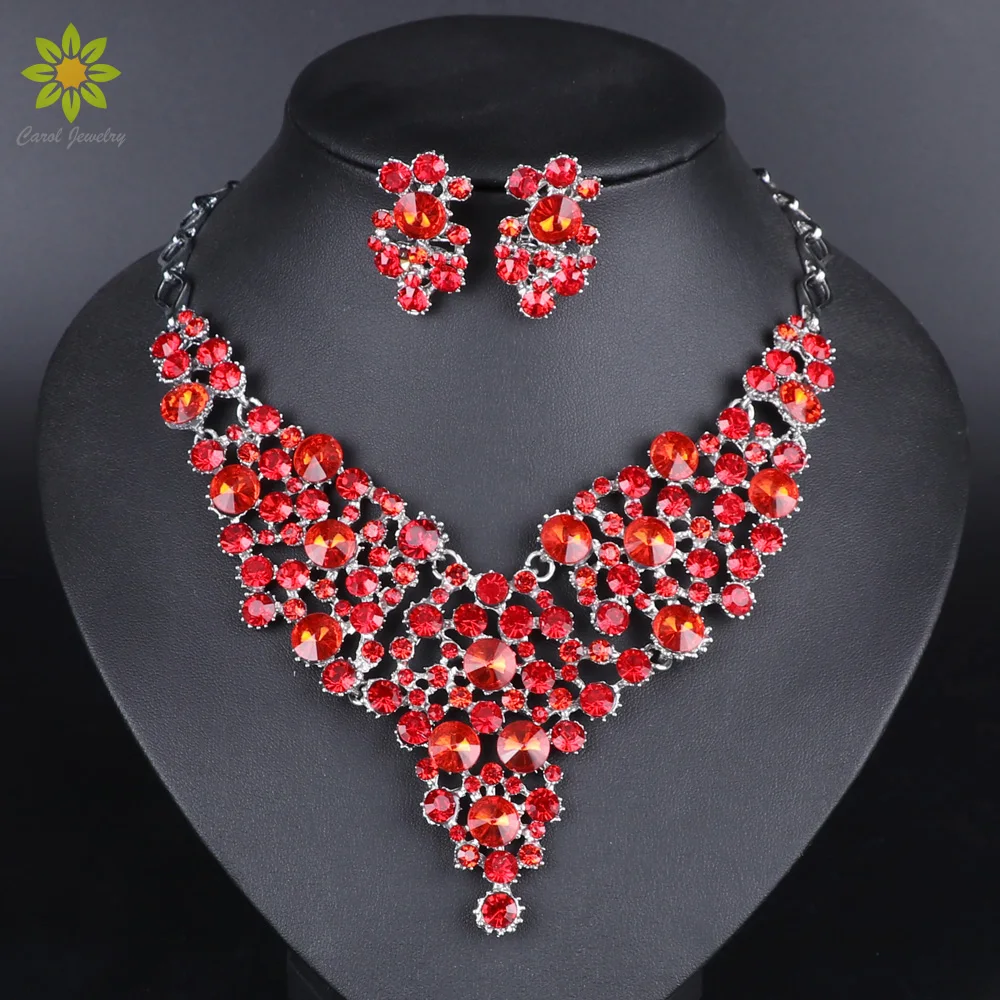 Fashion Bridal Crystal Jewelry Sets Wedding Engagement Necklace Earrings sets for Brides Party Costume Decoration Jewellery Wome | Украшения