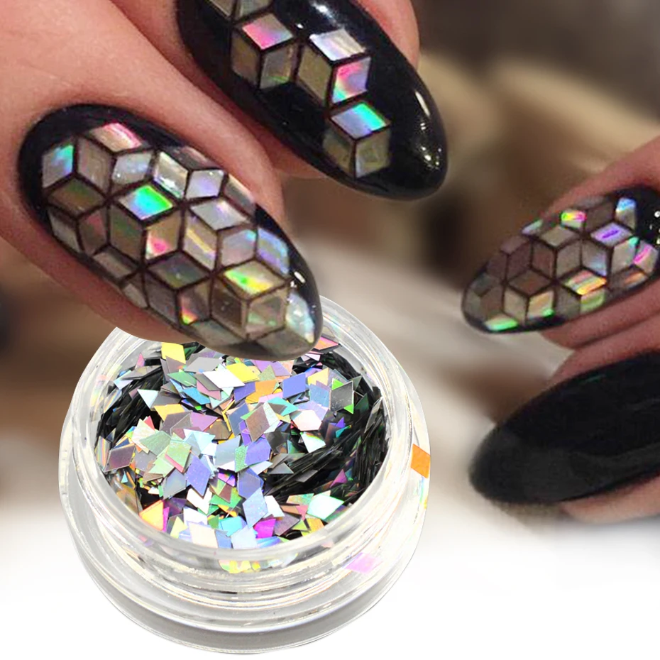 1Box Holographics Rhombus Form Nagel Pailletten Flocken Laser Glitter Polnischen Flakes Sparkly Charms Diy Nail Art Dekoration Bels01-16