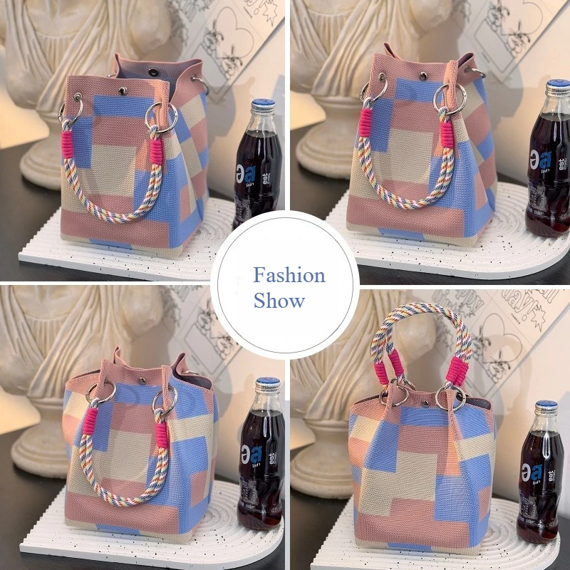 High Density Polyester Knitted Lunch Tote Handbag with Magnetic Closure Anti-Pilling Multi-Use for Work Outdoor