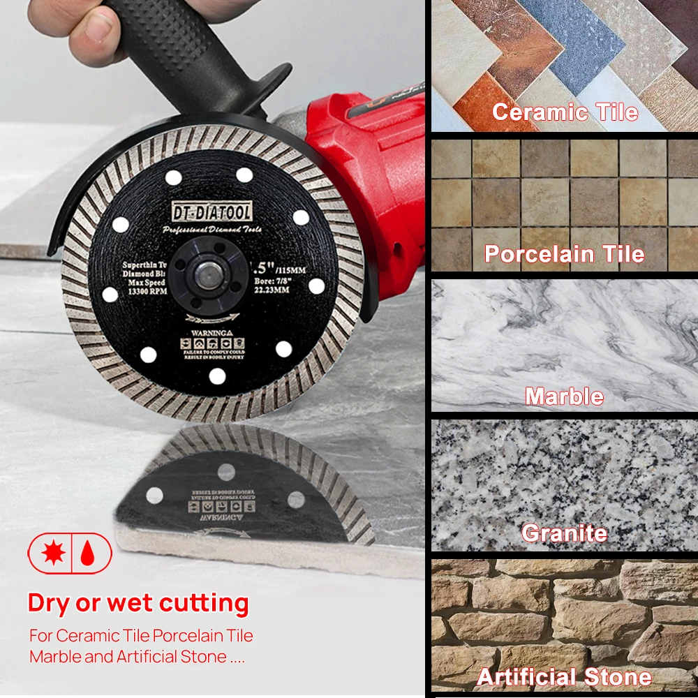 DT-DIATOOL Diamond Blade 5 Inch For Granite Marble Block Diamond Cutting Disc With Turbo Cutter Heads And Multiple Holes - View #6