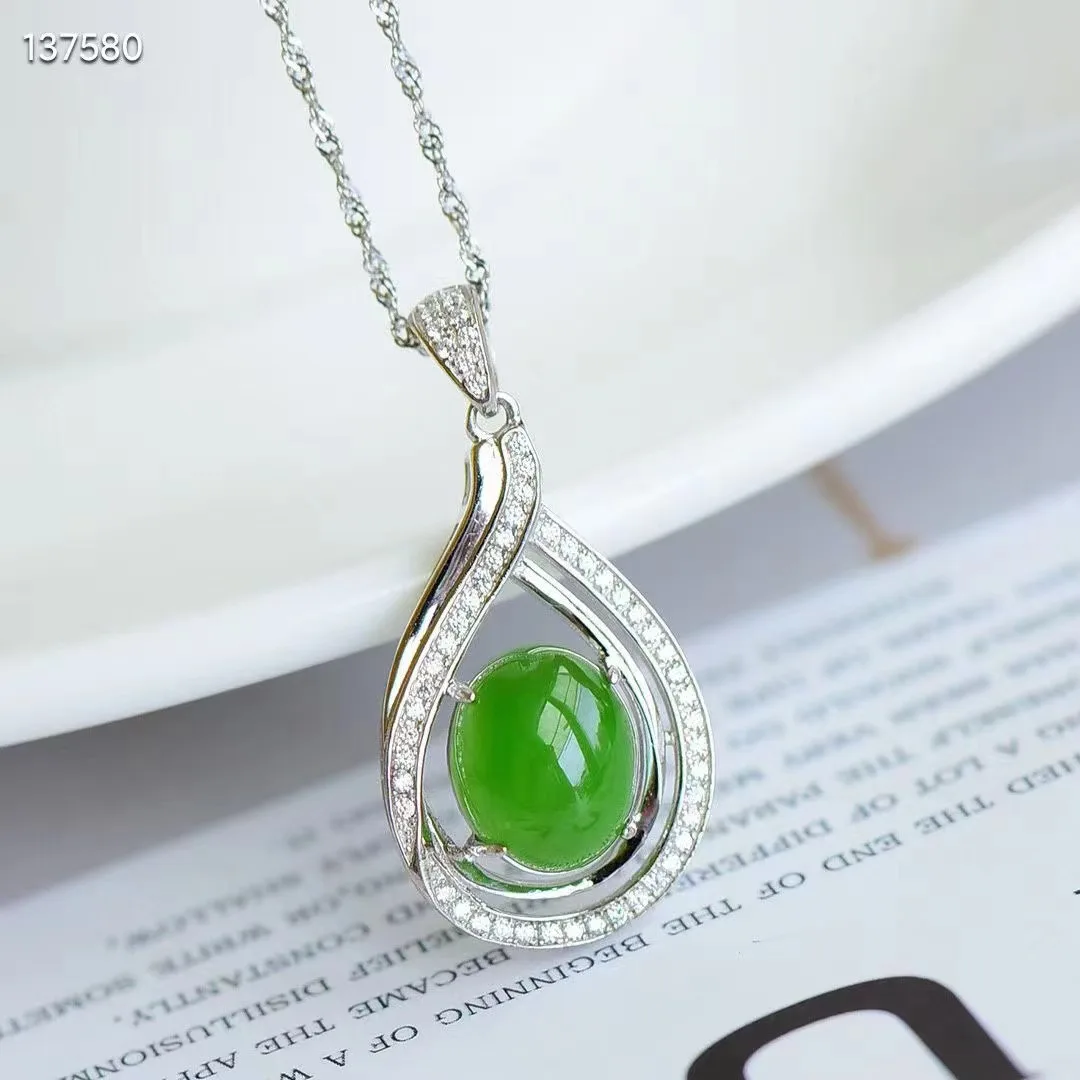 

Natural 100% real Sterling Silver necklace mosaic green hetian jade beads methods pendant jewellery for woman gifts Bless peace