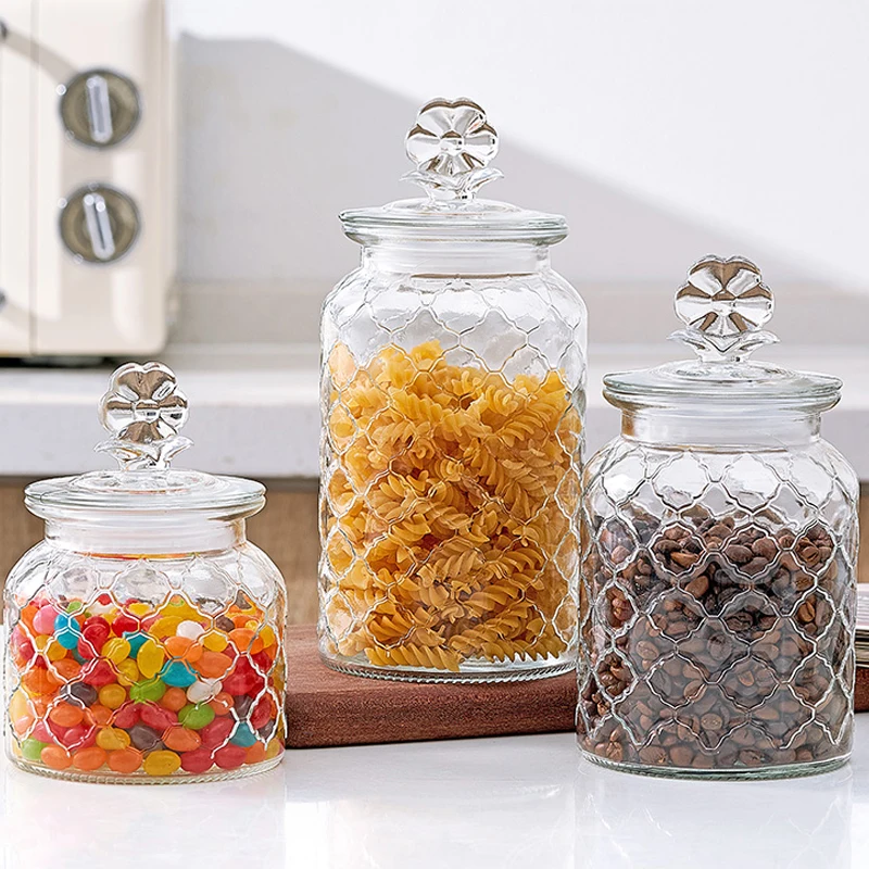 Creative Glass Sealed Jar Storage Jar Household Food Grade Glass Bottle  with Lid Transparent Fruit Tank