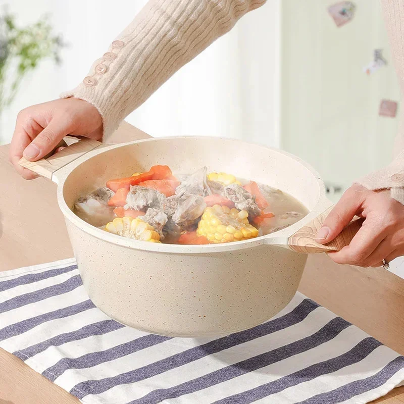 24cm Non Stick Pot Thickened Large Capacity 2L Double Bottom Soup Pot Household Cooking Stewing Congee Cooking