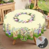 1 Easter Round Tablecloth, 5 Sizes Available, Tulip Easter Bunny Egg Garden Printed Square Tablecloth, Edge Embossing Process, Spring Garden Tablecloth Decoration, Tablecloth for Daily Home Kitchen, Terrace Use, Easter Decoration 1