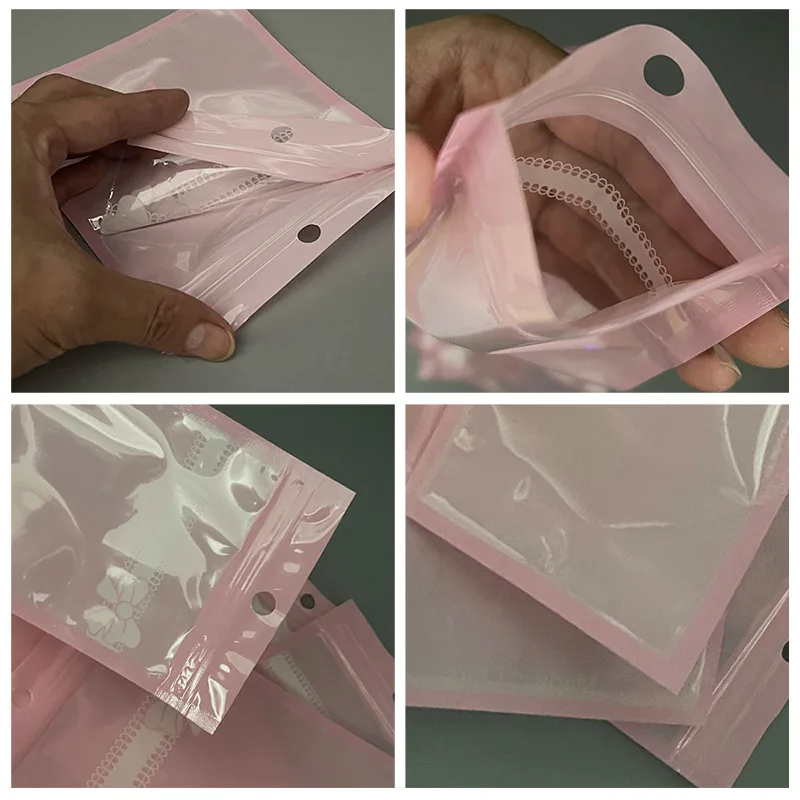 50 Stück/Lot niedliche rosa Schleifen-Plastiktüten mit Reißverschluss, wiederverschließbare Tasche, Aufbewahrungstasche für Süßigkeiten, Kekse, Geschenkverpackung, Ornament-Beutel, Snack-Tasche – Detail 5