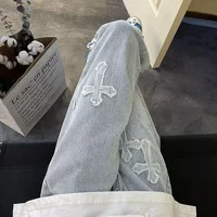 Jean en Denim à jambes droites pour hommes, nouvelle mode décontractée, ample, pantalon Y2k, jambes larges, Hip Hop, noir, bleu 5