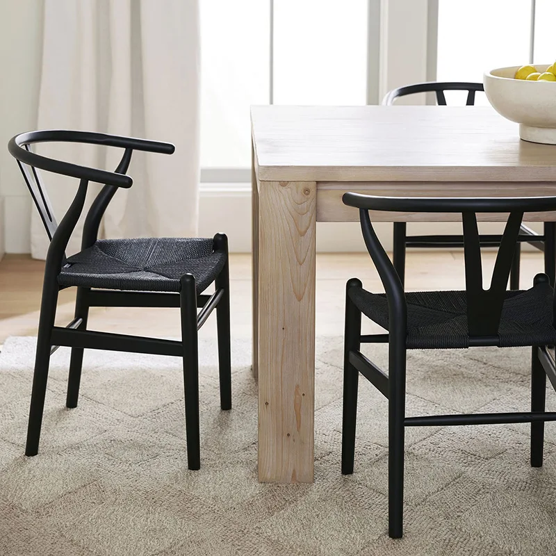 Nordic Solid Wood Rattan Woven Dining Chair for Home Homestay Tea Room