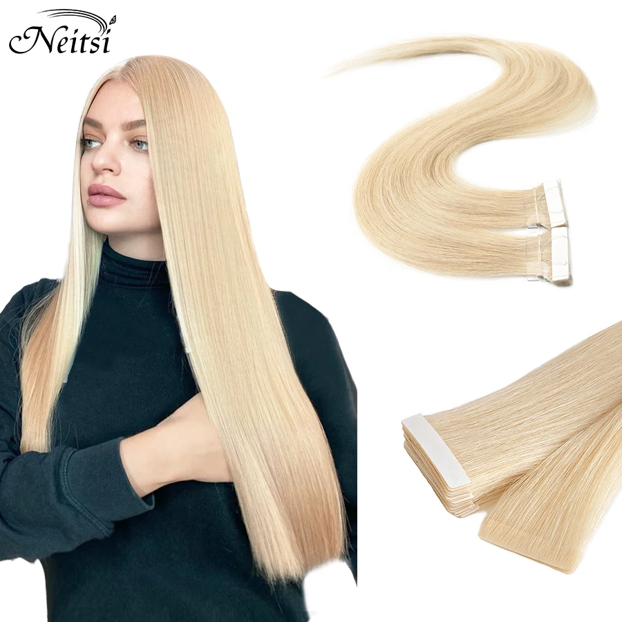 Neitsi 12"-24" PU Skin Weft Tape In Hair Extensions Virgin Remy Human Hair Invisible Straight Injected Hand Tied Tape Ins
