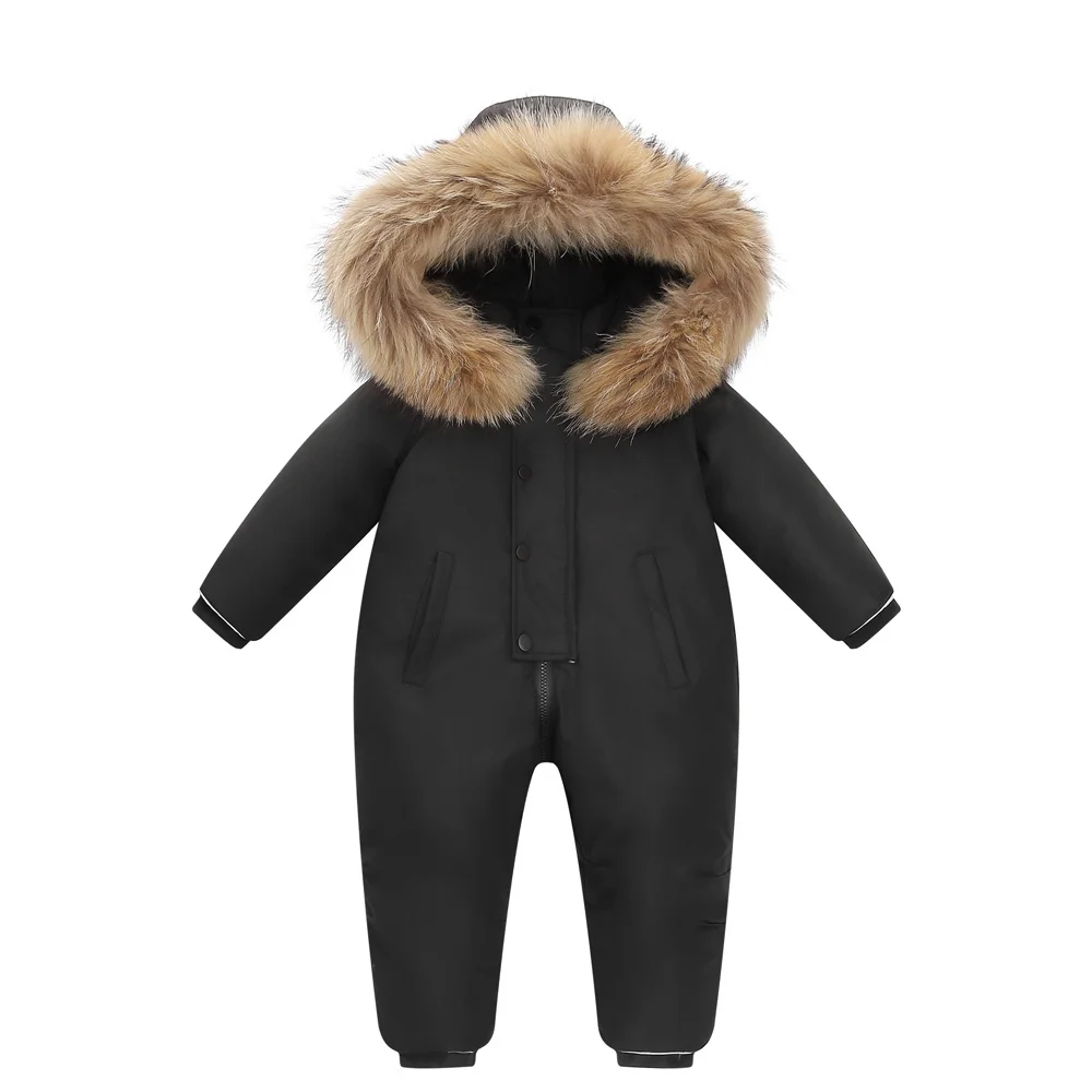 

-30 Winter warm Snowsuit Boy 90% Duck Down Jacket Infant overcoat toddler girl Clothes Kid Jumpsuit 2~6y parka real fur clothing