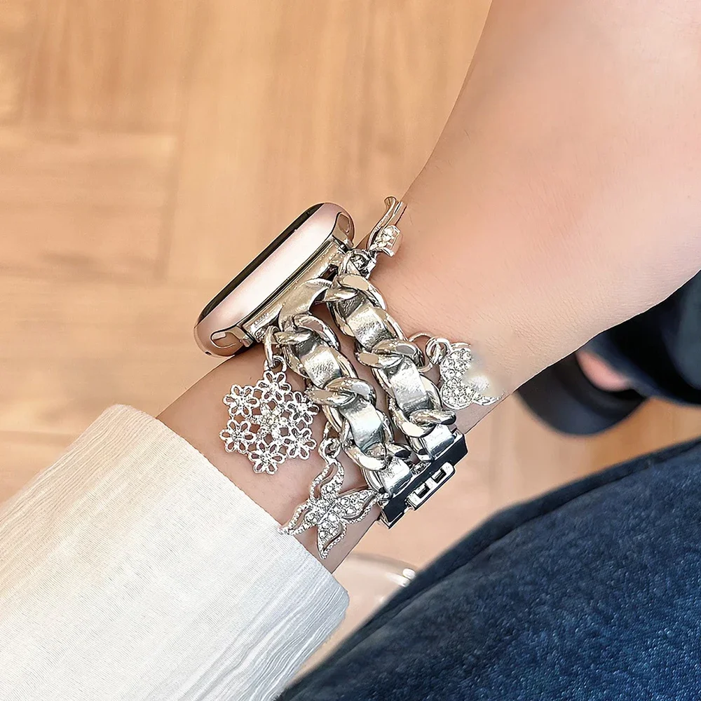 Jewelry Bracelet Metal Strap for Apple Watch Ultra 49mm Women Bling Stainless Steel Band for IWatch Series 8 7 6 5 SE 45mm 44mm