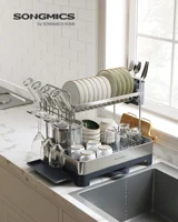 SONGMICS Dish Drying Rack - 2 Tier Dish Rack for Kitchen Counter with Rotatable and Extendable Drain Spout 2