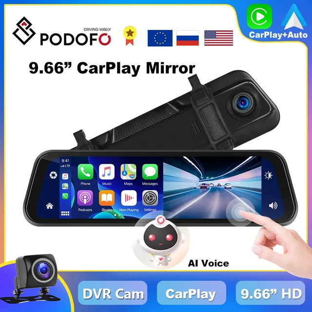 Achetez en gros Podofo 9.66 ''dash Cam Avec Sans Fil Carplay Et Android  Auto Hd Ips écran Tactile Miroir De Voiture Dvr Bt Fm Ai Voice Wdr Vision  Nocturne Chine et Dash