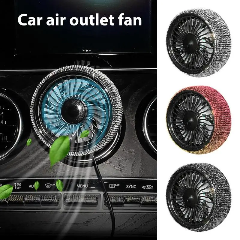 

USB Fan For Air Outlet USB Air Outlet Fan Cooler With Rhinestones Multifunctional Decorative Quiet Car Interior Accessories For