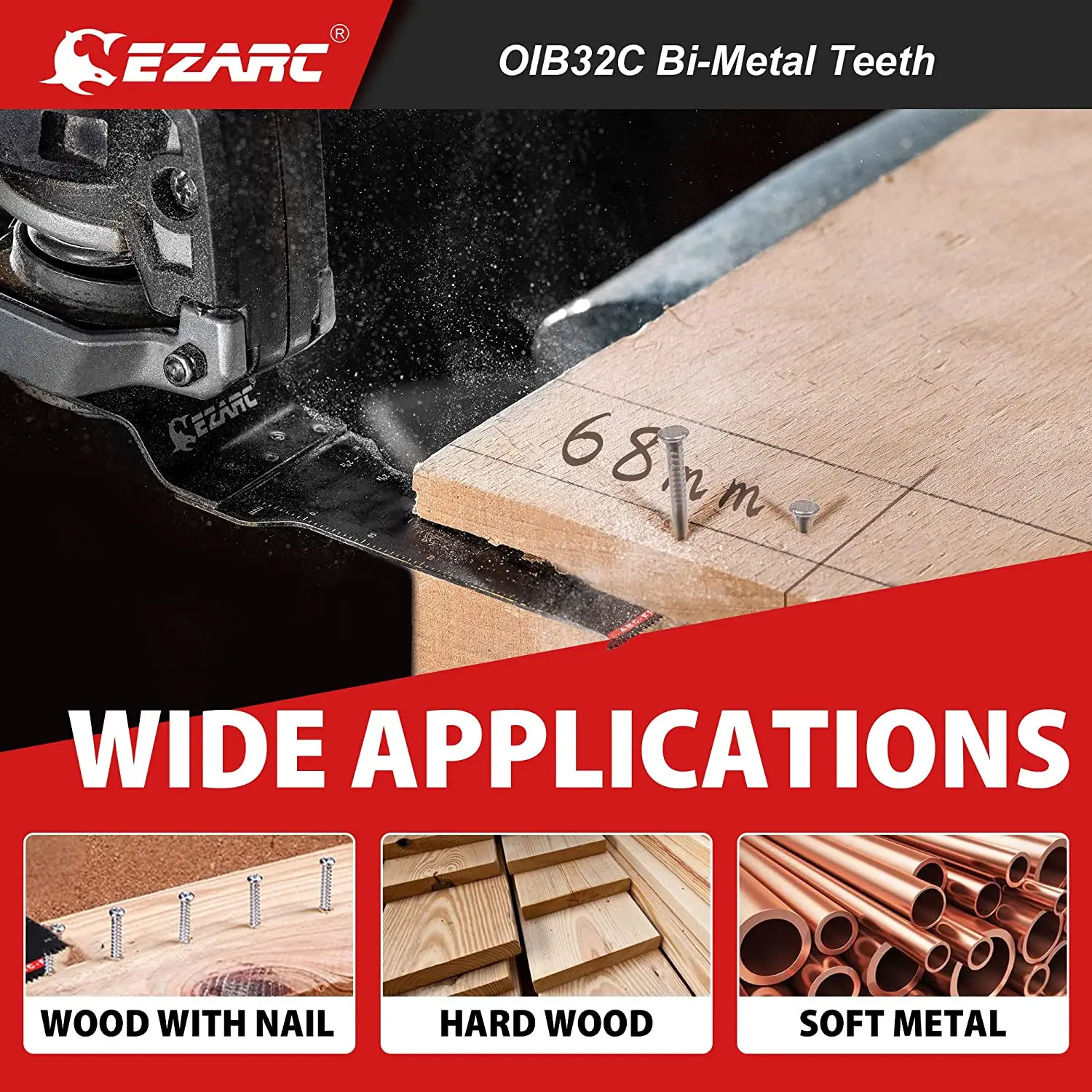 EZARC Oscillating Saw Blades, 10PCS Extra-Long Reach Arc Edge Multitool Blades with Japanese Teeth, Clean Cut for Wood and Metal