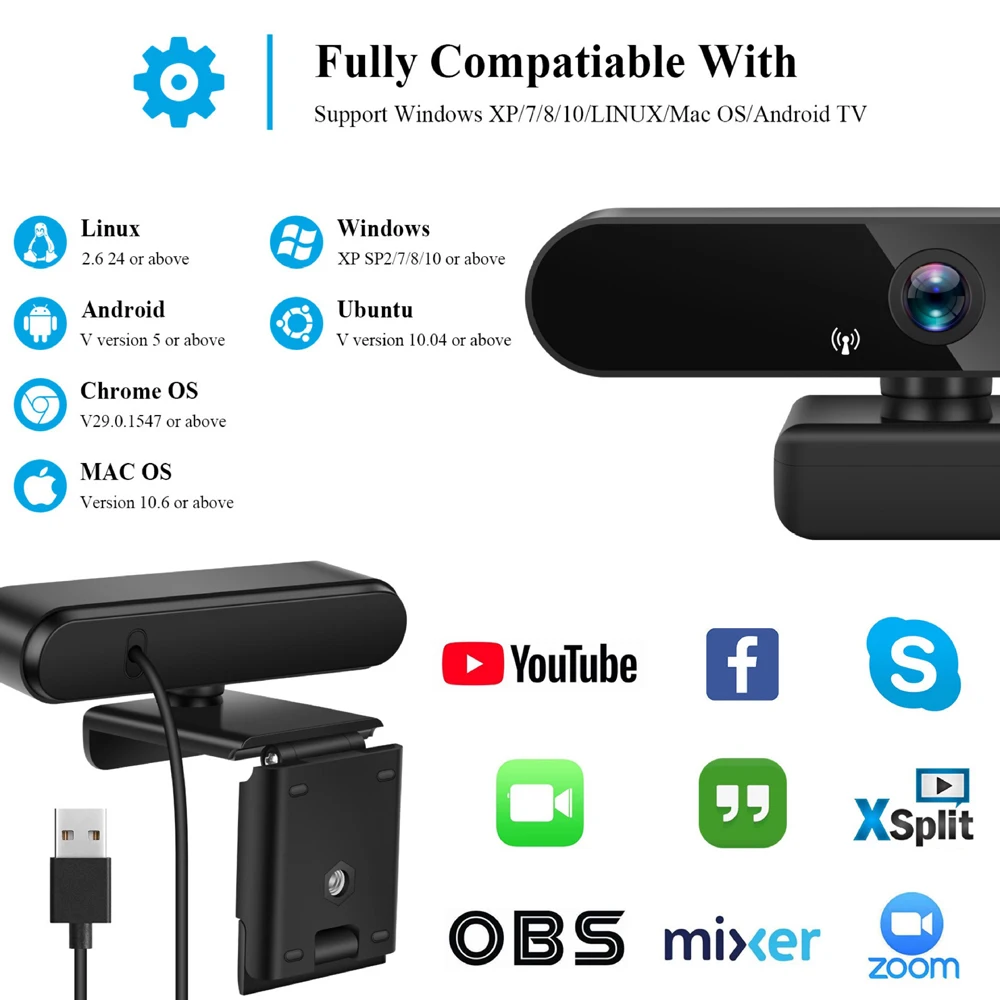K12 1080P Webcam Full HD Computer PC WebCamera with Microphone Rotatable Cameras for Live Broadcast Video Calling Conference Work
