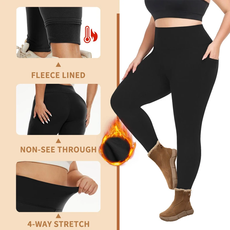 Plus Size Women Yoga Pants Fleece Lined High Waist Winter