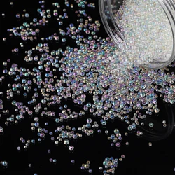Mini Bubble Ball Beads - Tiny Crystal Glass Beads for DIY Crafting and Nail Art Decor (White)