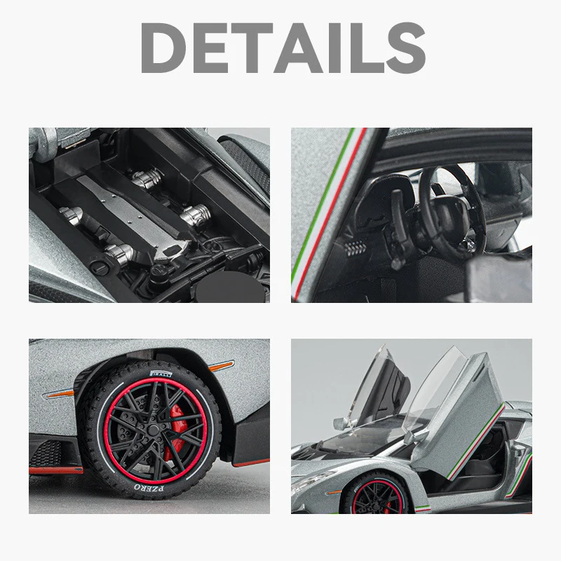 1:24 Lamborghinis Veneno Supercar Alloy Cast Toy Car Model Sound and Light Children's Toy Collectibles Birthday gift 2