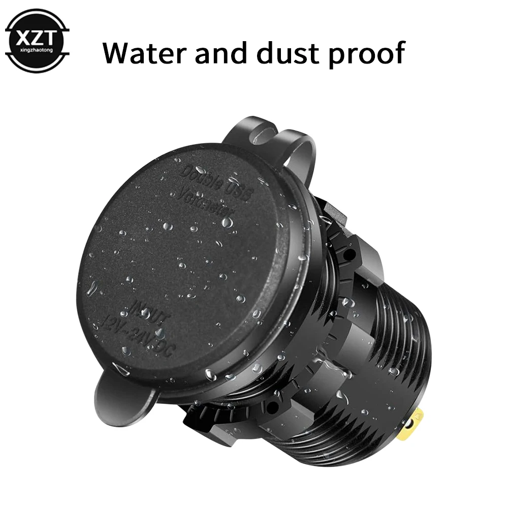 High-Power Dual USB Charger with Digital Voltmeter and Waterproof Socket