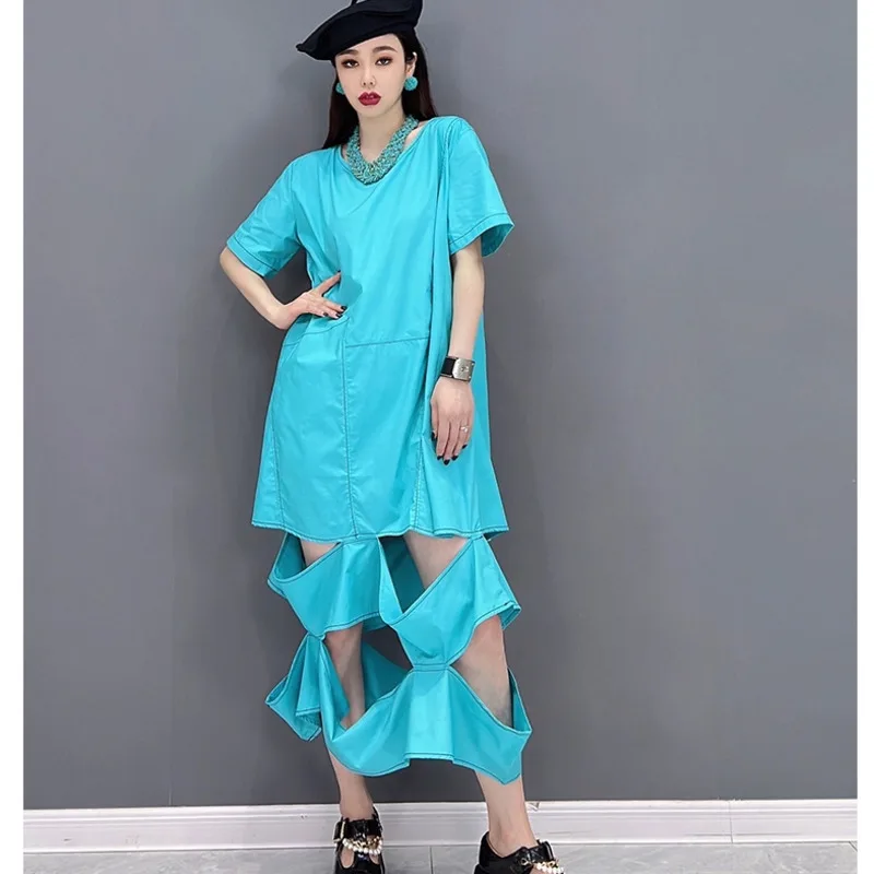 

2023 Summer Woman Solid Color Splicing Dress