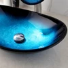 SINLAKU Bathroom Basin Set Blue Tempered Glass Basin Deck Mounted Vessel Single Handle Control With Waterfall Water Mixer Taps 6
