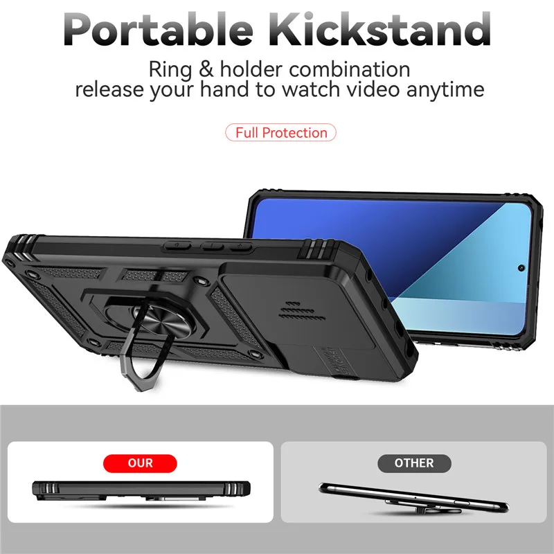 Phone case Slide Camera Lens Armor Phone Case for Xiaomi Redmi Note 13 5G Note13 Pro 13Pro 4G Car Magnetic Holder Ring Back Cover
