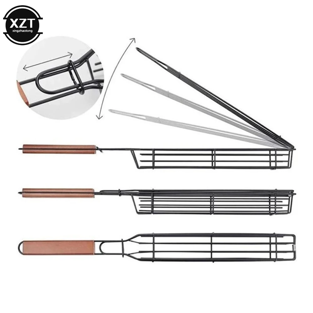 Camping Barbecue Grilling Basket Charcoal Grill Mesh Outdoors Picnic BBQ Tools Portable Stainless Steel Nonstick Roasting Meat