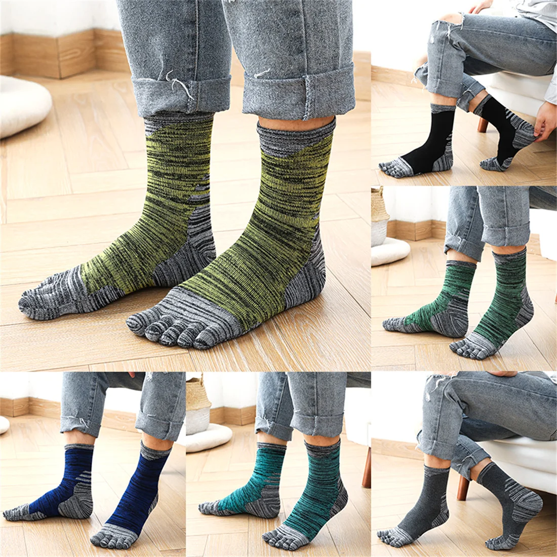 

Large Size Five Finger Socks For Men Pure Cotton Striped Colorful Party Dress Long Socks With Toes Street Fashion Breathable