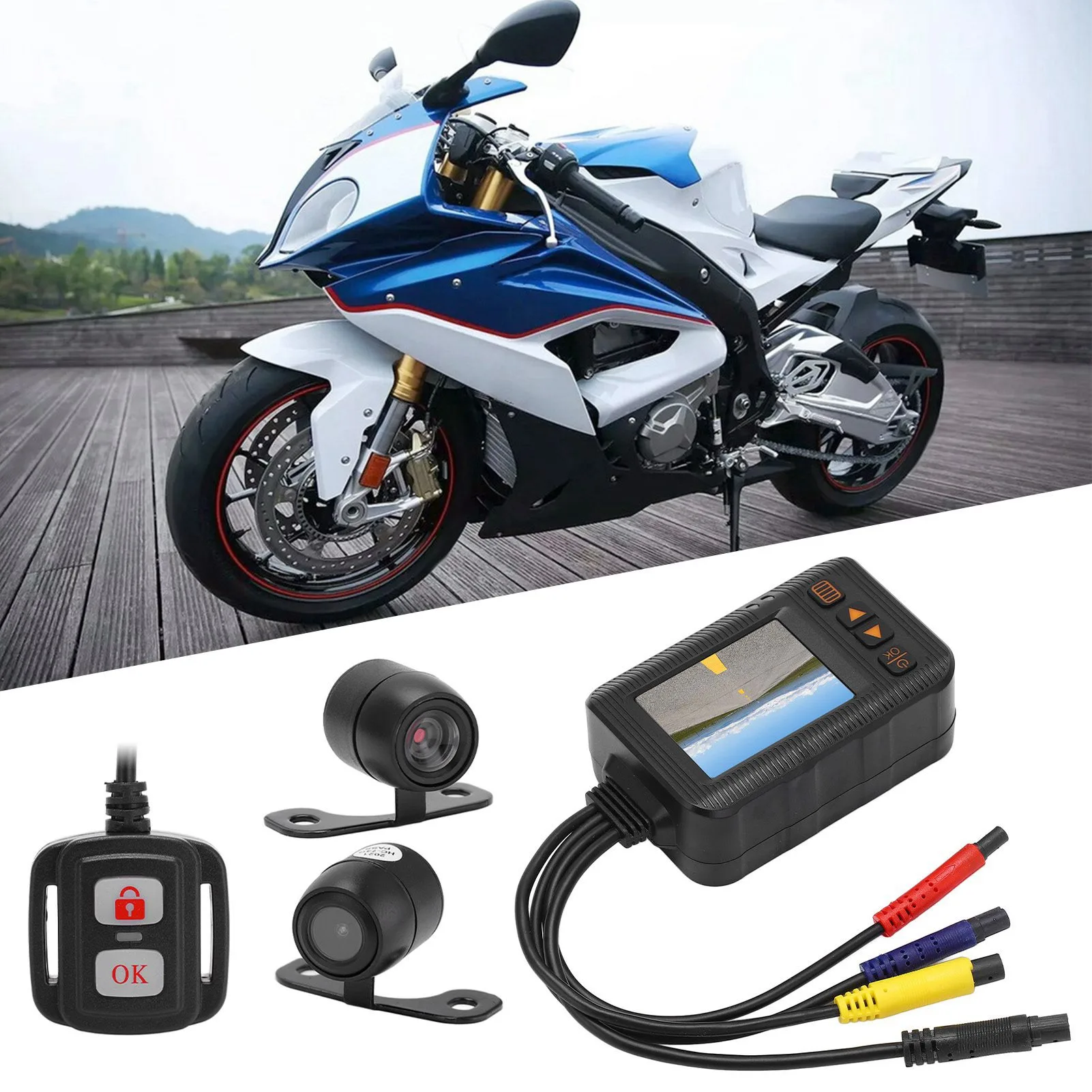 2in Motorcycle Driving Recorder 1080P+720P HD Lens Waterproof DVR Dash Cam Loop Recording