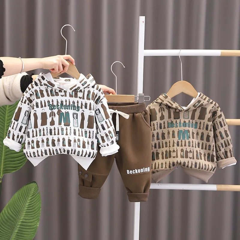 

Новинка 2024, комплекты из двух предметов для мальчиков на весну и осень, свободный мягкий модный универсальный пуловер для улицы