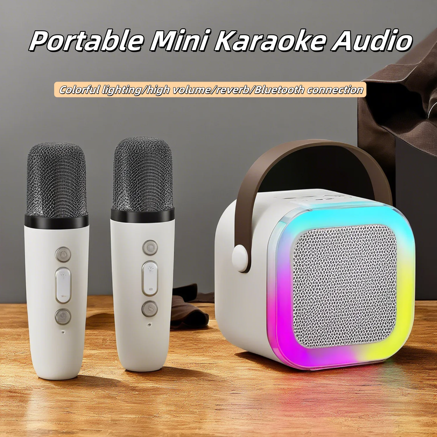 K12 portable Bluetooth speaker karaoke PA system with 1-2 wireless microphones, suitable for family singing and children's gifts