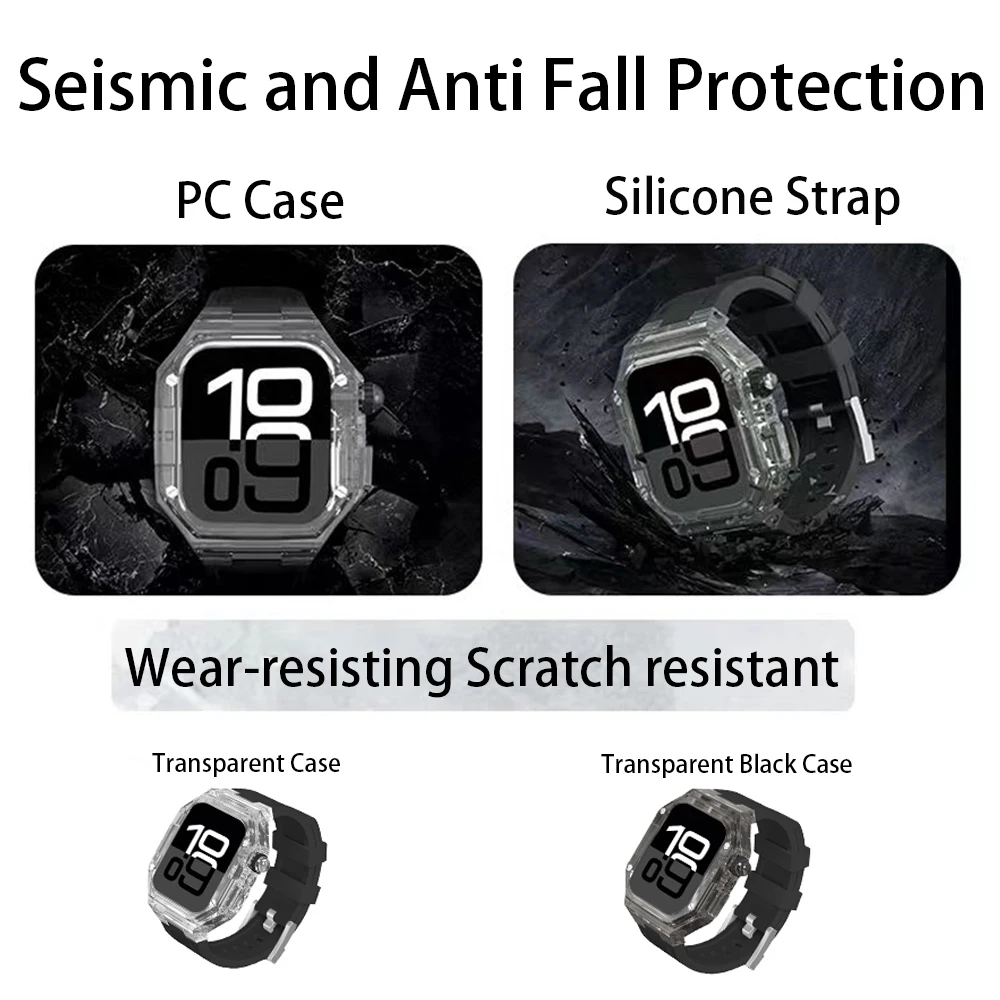 Luxury Transparent Modification Kit Case for Apple Watch with Silicone Strap