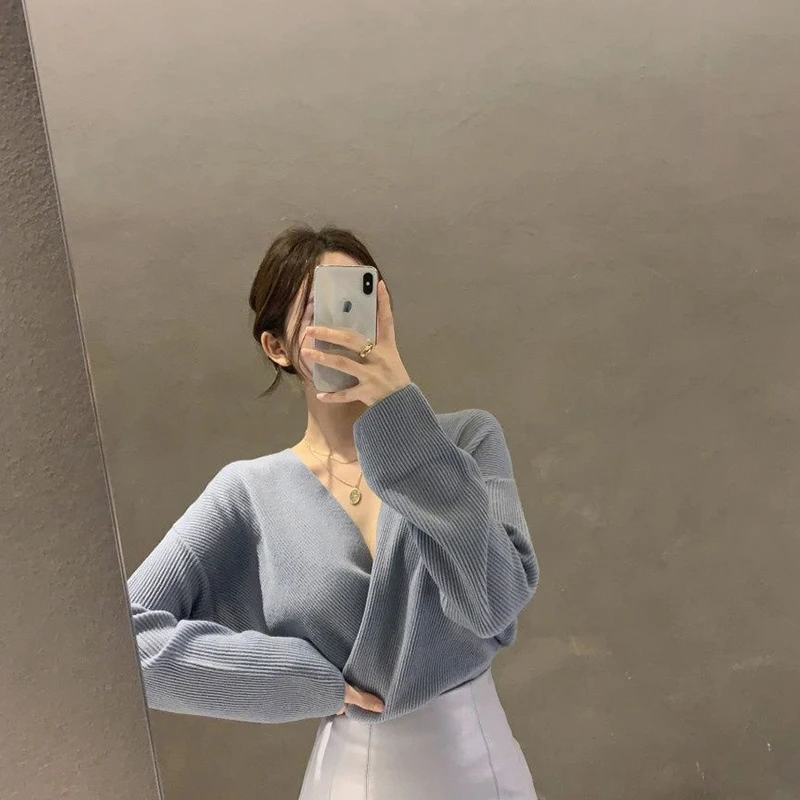 Sb1b128d3ab5a4cb0abbf7fe57c085215b Black Sweaters Women Korean Irregular V Neck Knitted Pullovers Office Lady Elegant Knitwear Autumn Winter Solid Jumpers Mallzona