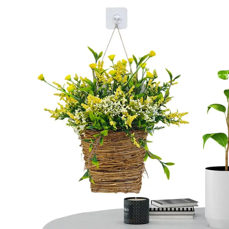 

Дверная вешалка, венок в виде корзины, великолепный винтажный знак приветствия, дизайн из шелка и ротанга, весенний и летний домашний декор для свадеб и вечеринок