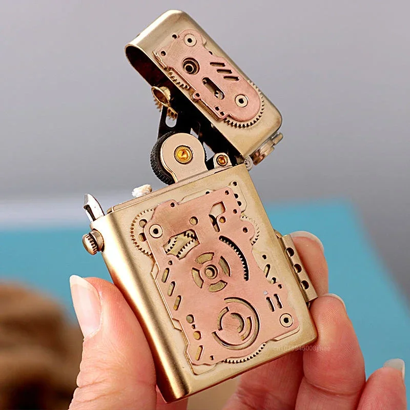 Zorro Personalized Mechanical Steampunk Lighter Creative Pure Copper Kerosene Lighter  Gear Linkage Cool Men's Gift 4