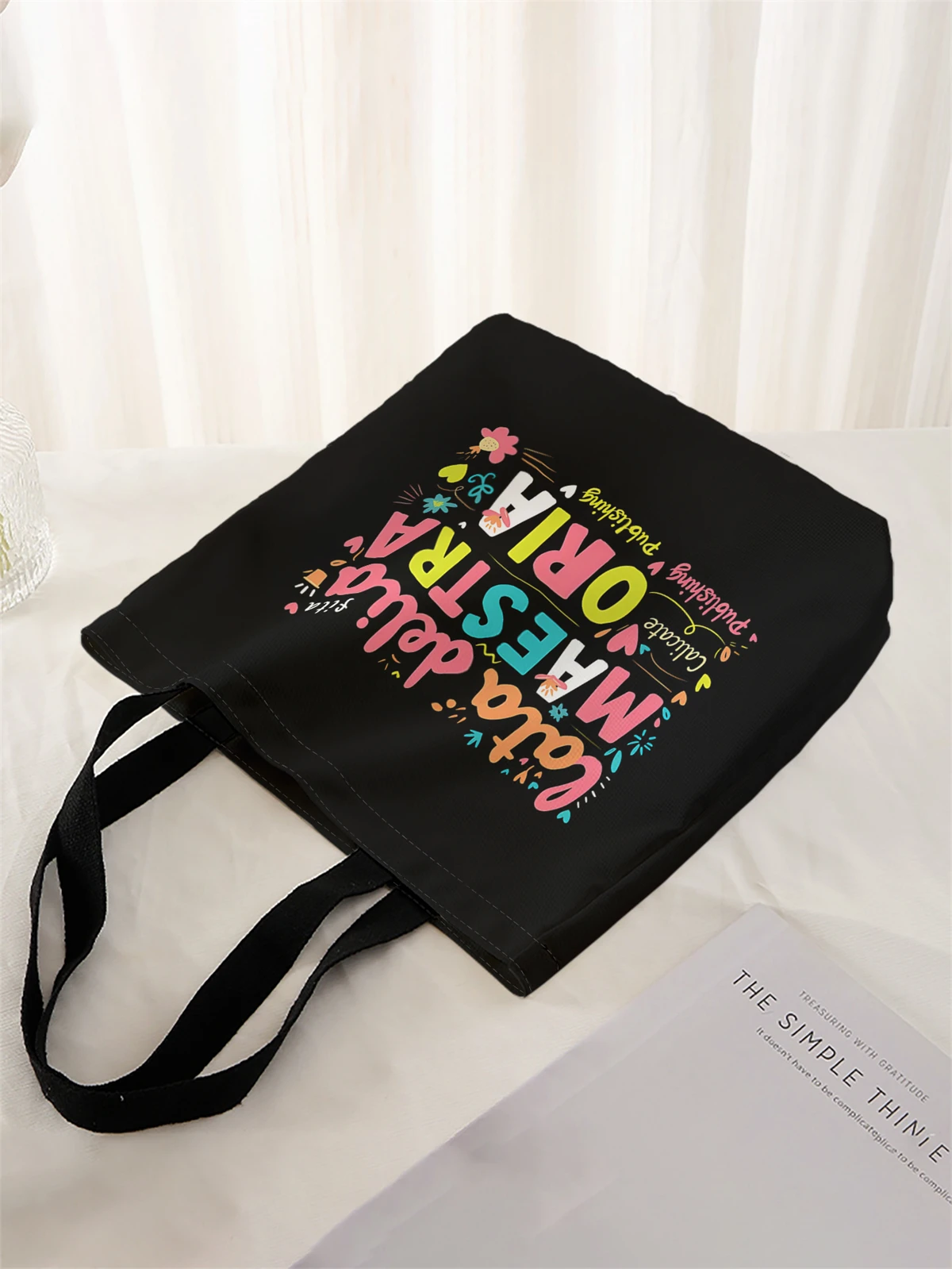 1 piece, letter pattern handbag, reusable fashionable handbag, multifunctional handbag, printed canvas shopping bag