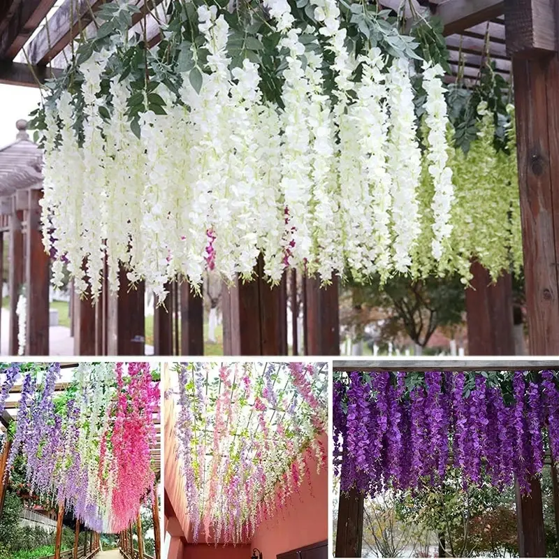 12Pcs Wisteria Artificial Flower Rattan Wreath Arch Wedding Home Garden Office Decoration Pendant Plant Wall Decoration
