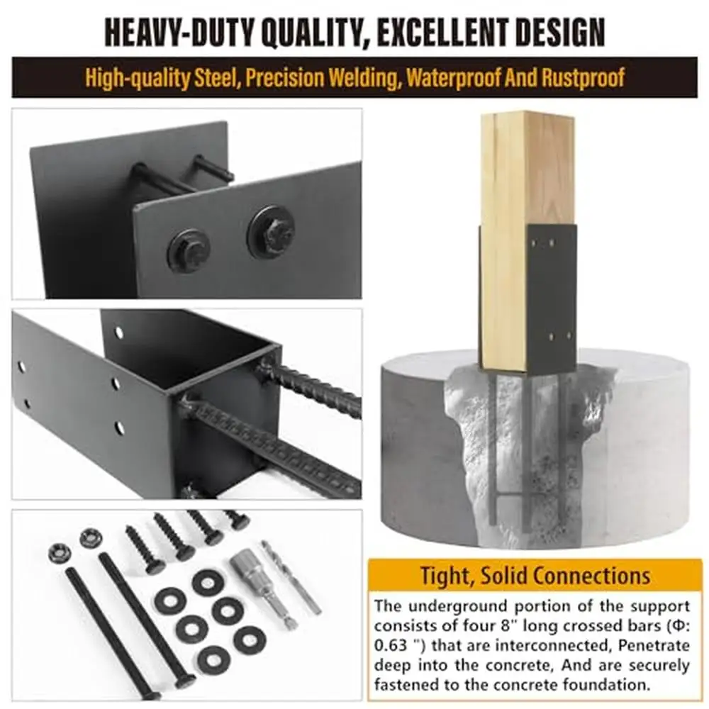 Heavy Duty Steel Post Base Holder 4"x4" Wood Posts Rust-proof U-Shape Bracket Easy Installation Includes Complete Set of Screws
